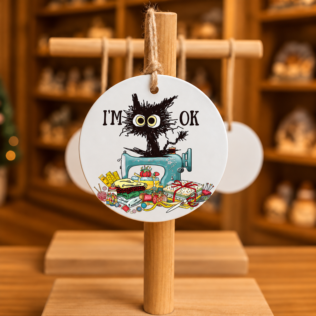 I'm Okay Funny Quilter design 1500 on metal ornament