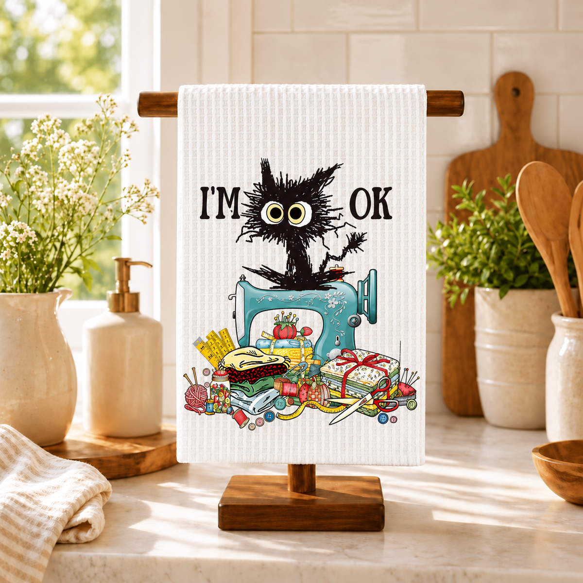 I'm Okay Funny Quilter design 1500 on kitchen towel