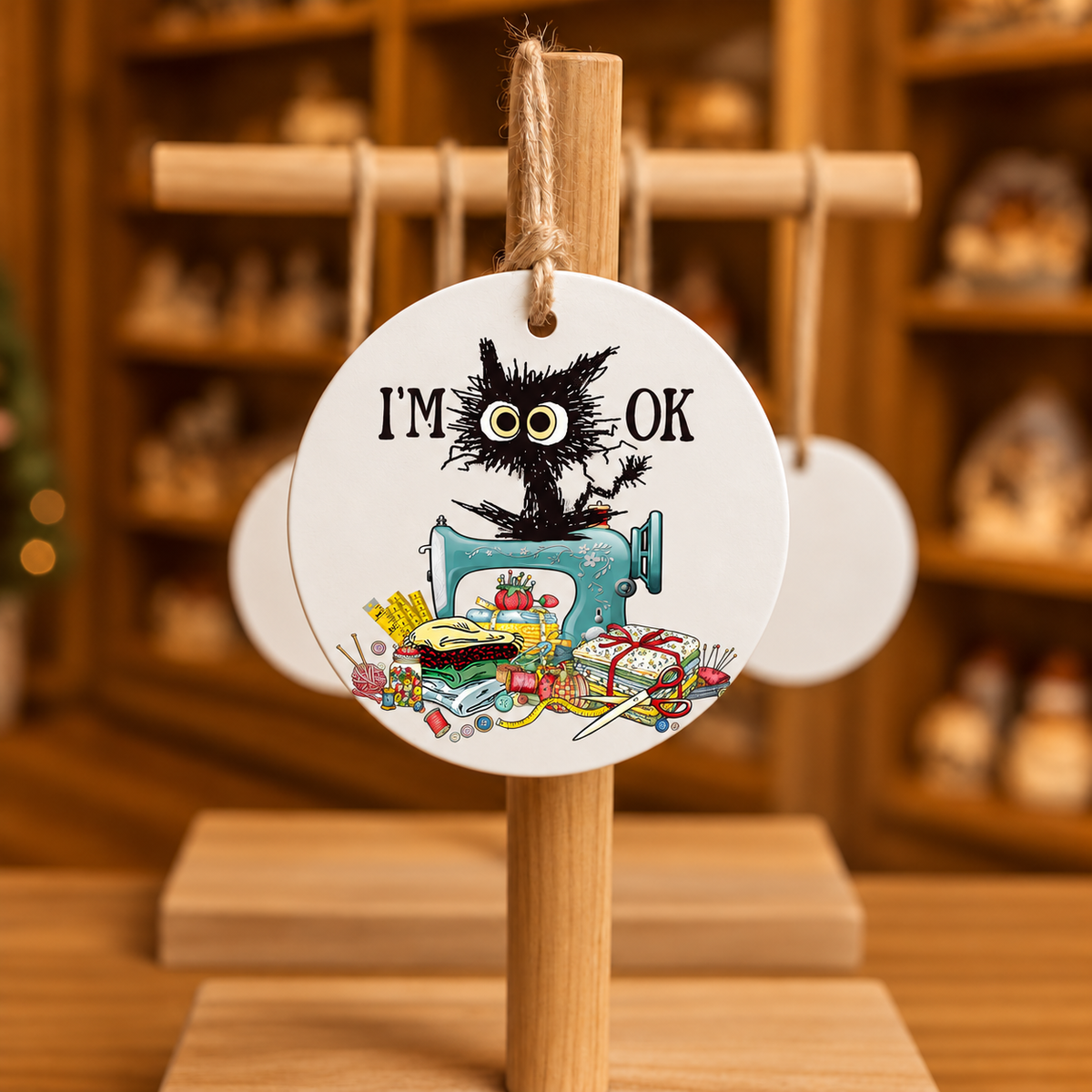I'm Okay Funny Quilter design 1500 on wood ornament