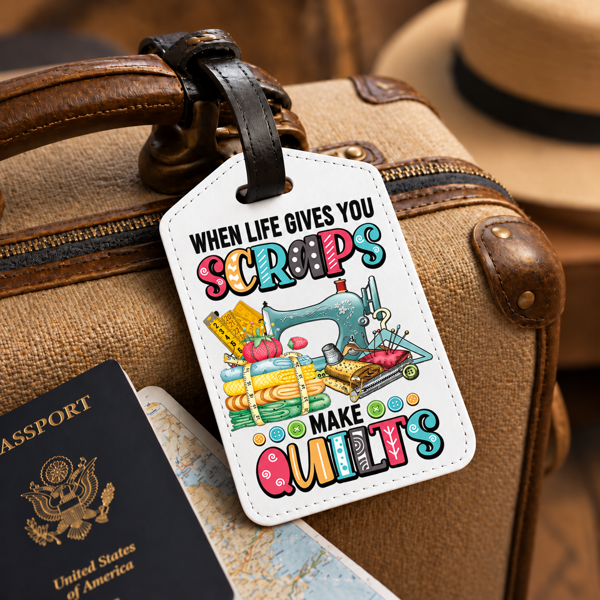 Life Gives You Scraps design 1502 on luggage tag