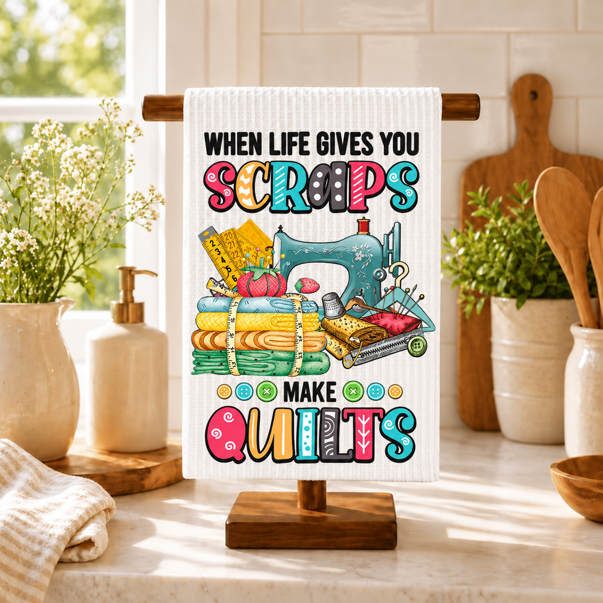 Life Gives You Scraps design 1502 on kitchen towel