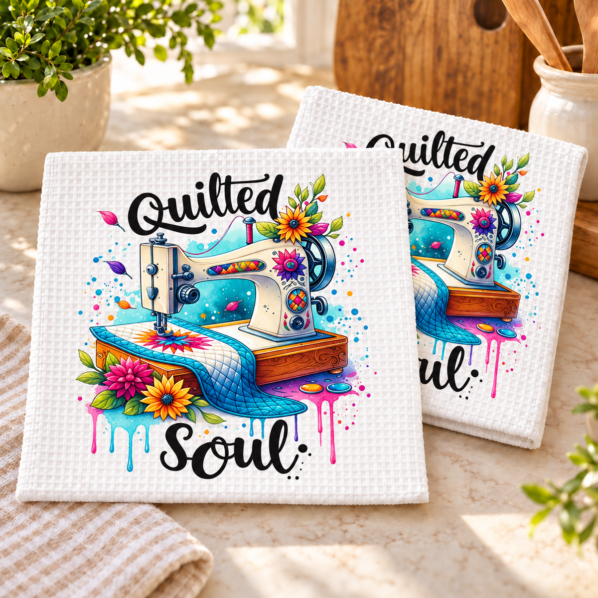 Quilted Soul design 1507 on dishcloth set of 2