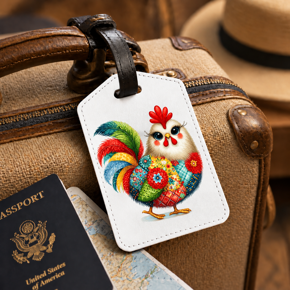 Quilted Chicken design 1508 on luggage tag