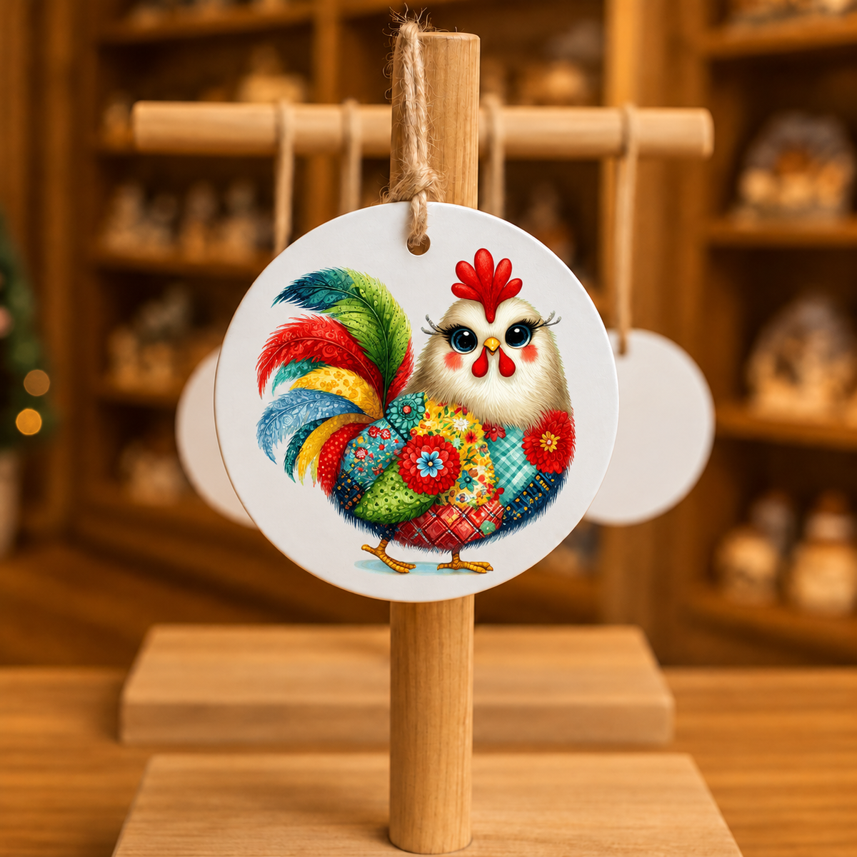 Quilted Chicken design 1508 on metal ornament