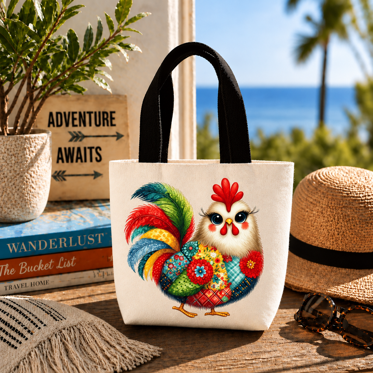 Quilted Chicken design 1508 on small tote
