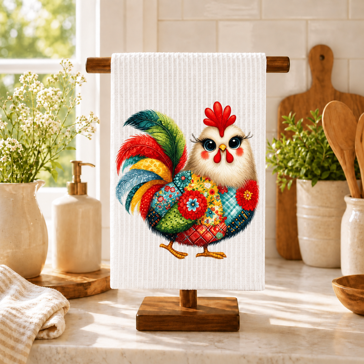Quilted Chicken design 1508 on kitchen towel