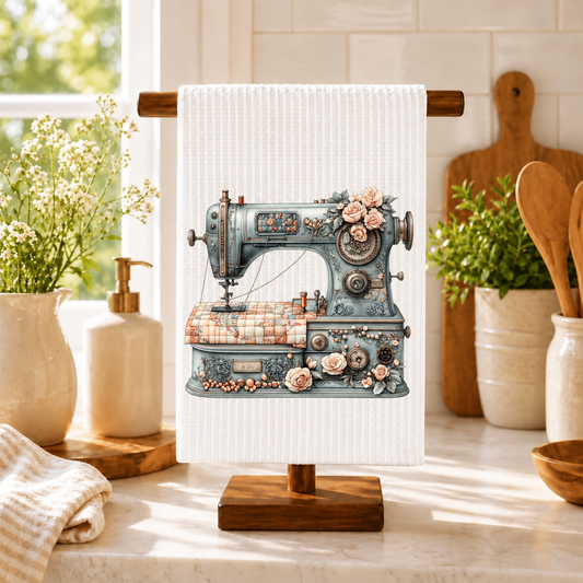 Quilting Machine With Floral design 1512 on kitchen towel