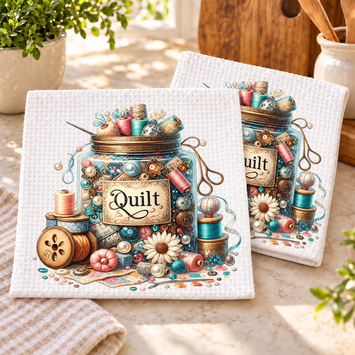 Quilting Threads design 1515 on dishcloth set of 2