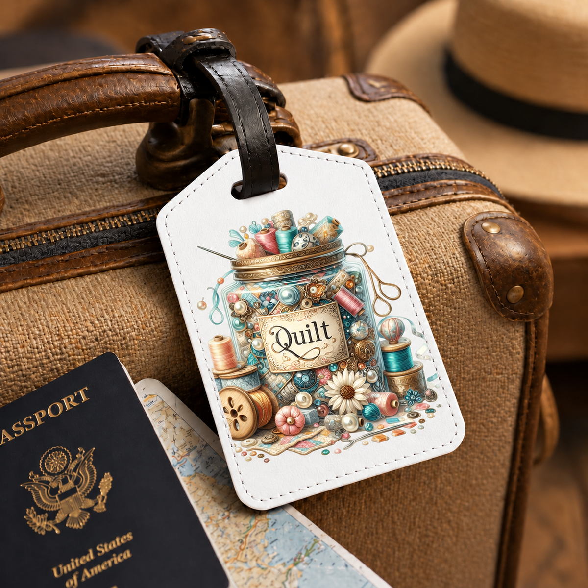 Quilting Threads design 1515 on luggage tag