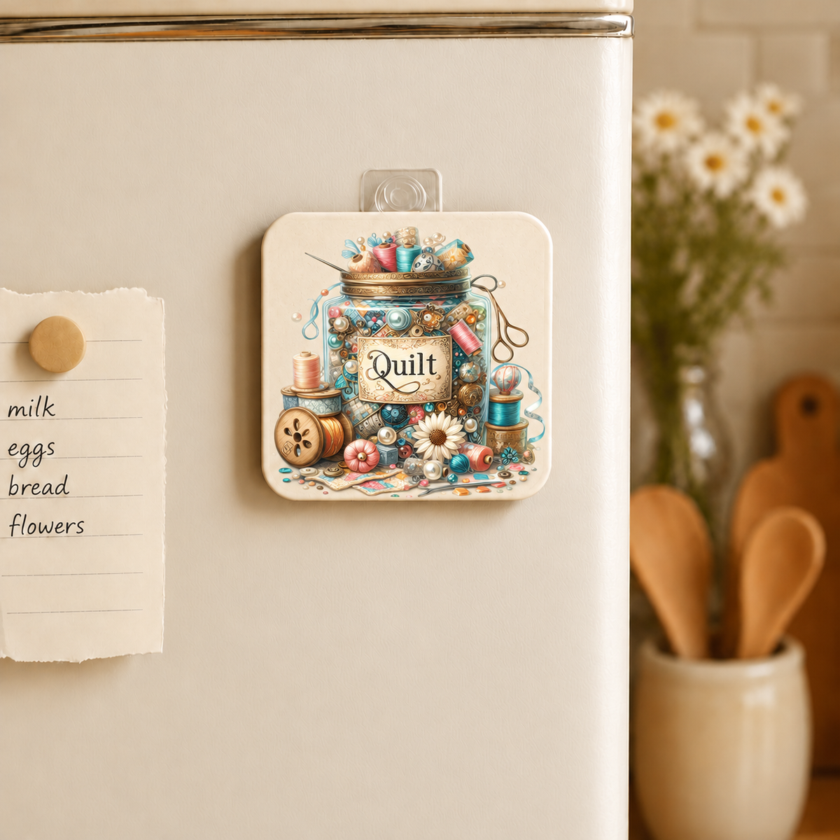 Quilting Threads design 1515 on mdf wood magnet — single