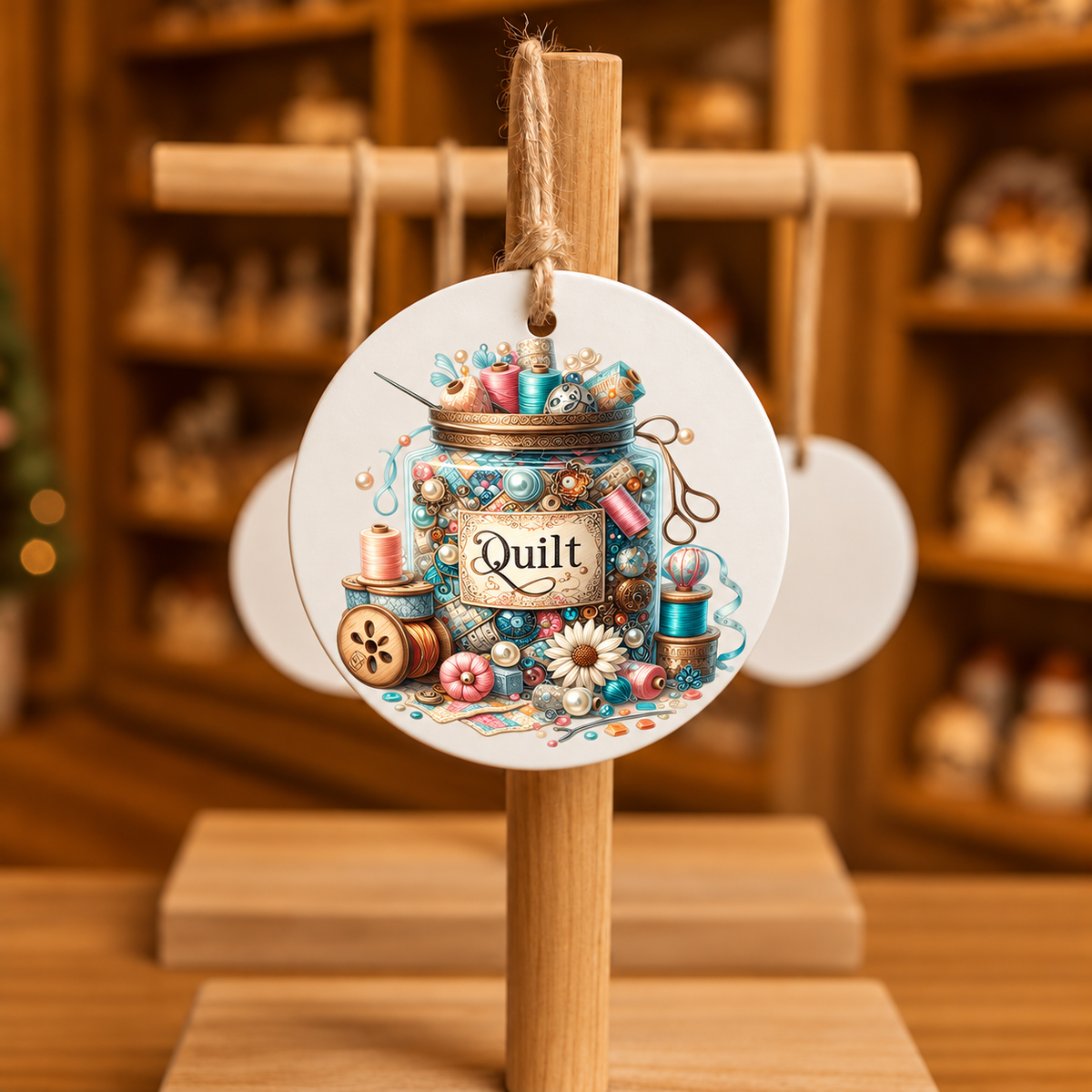 Quilting Threads design 1515 on wood ornament