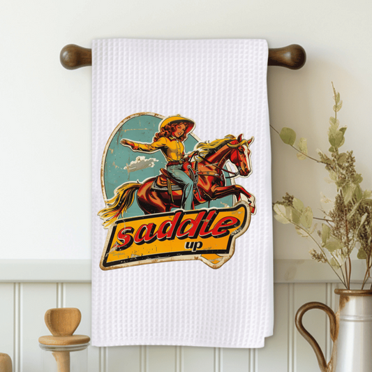 Vintage Saddle Up Western Microfiber Decorative Towel