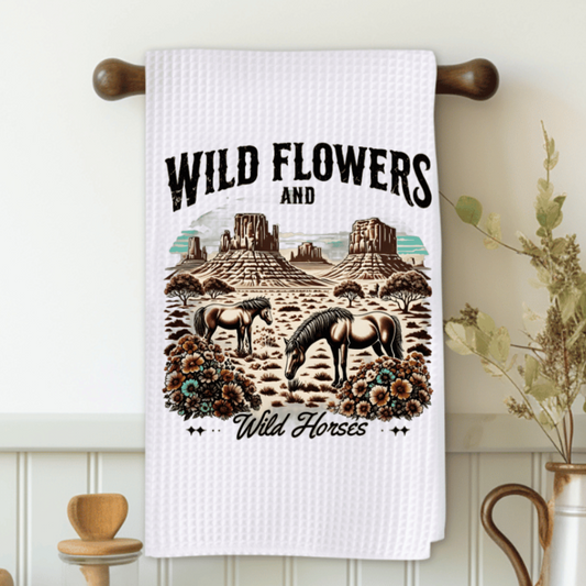 Wild Flowers and Wild Horses Microfiber Decorative Towel