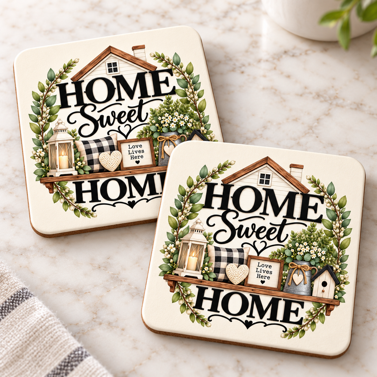 Two Home Sweet Home rounded-square coasters