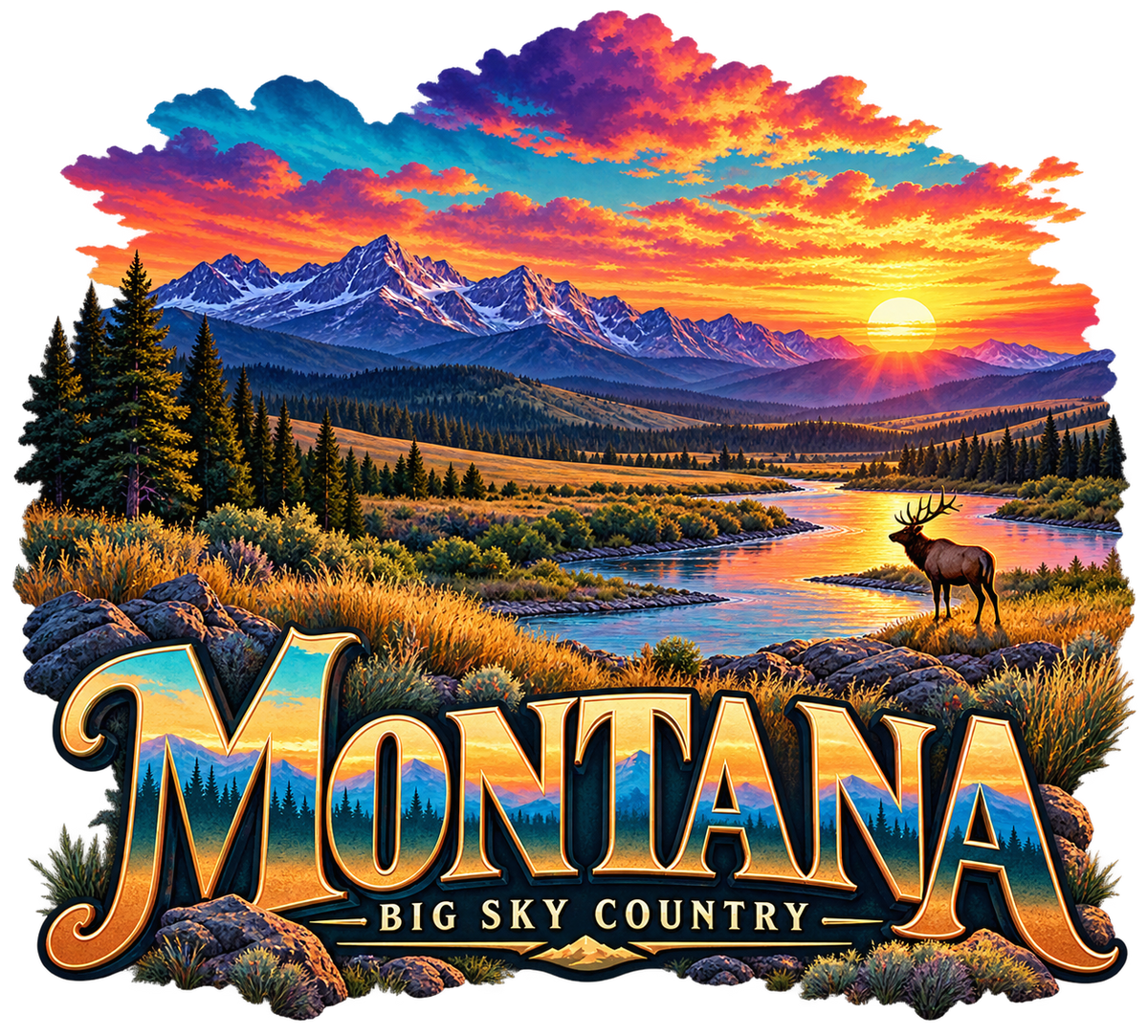 Montana Big Sky River Sunset — design artwork preview