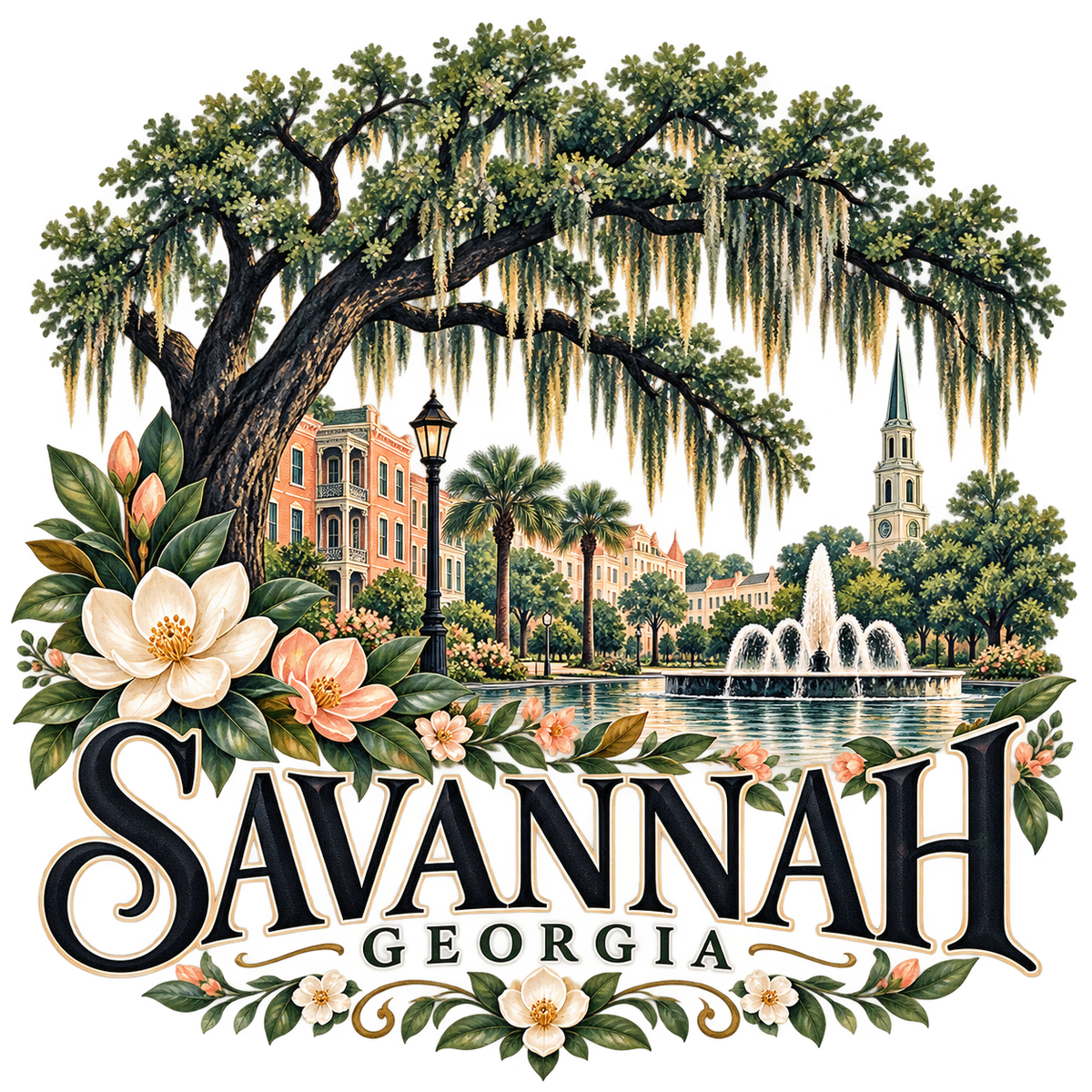 Savannah Live Oak & Fountain — design artwork preview