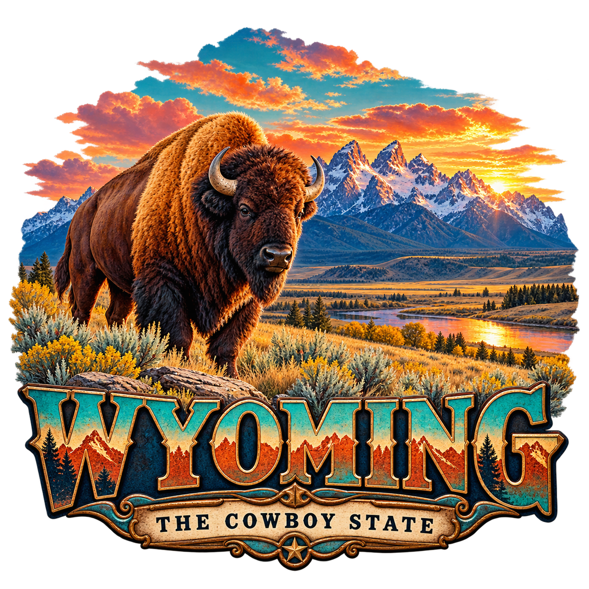 Wyoming Bison Sunset — design artwork preview