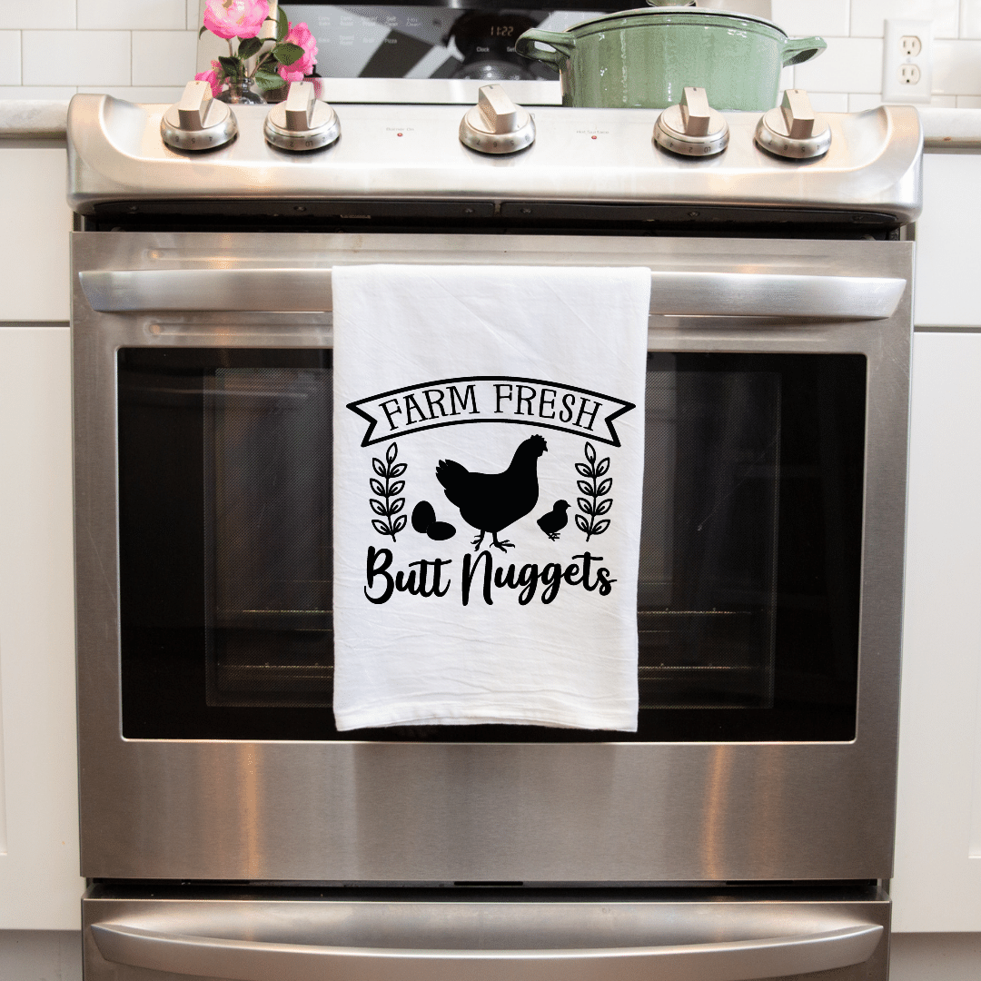 Farm Fresh Butt Nuggets Handmade Sublimated Farmhouse Decorative Kitchen Towels | Home Decor